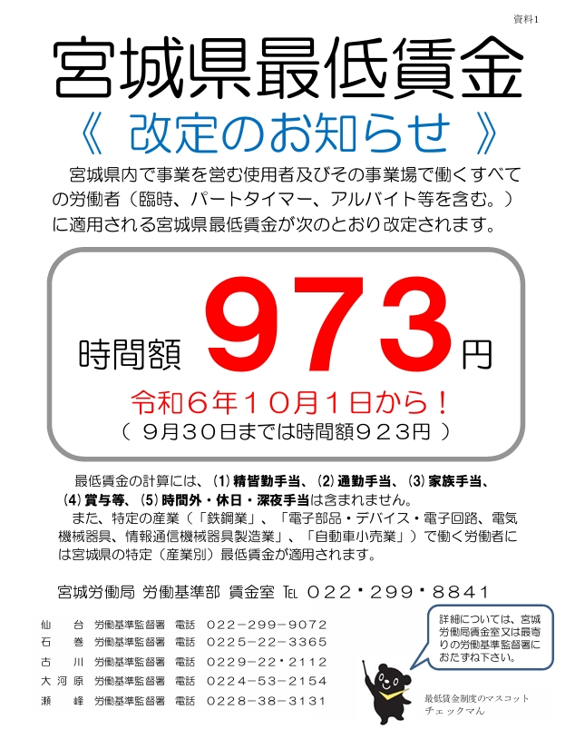 宮城県最低賃金の改定について